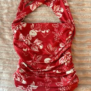 Free People Cherry Combo Halter Criss Cross Back Top